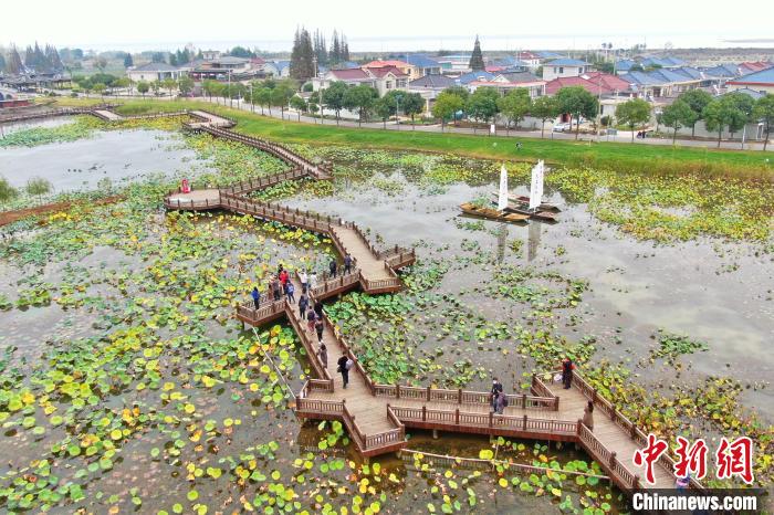 俯瞰沿湖村。　泱波 攝