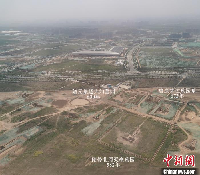 洪瀆原墓葬布里墓地隋唐墓園鳥瞰。　陜西省考古研究院供圖