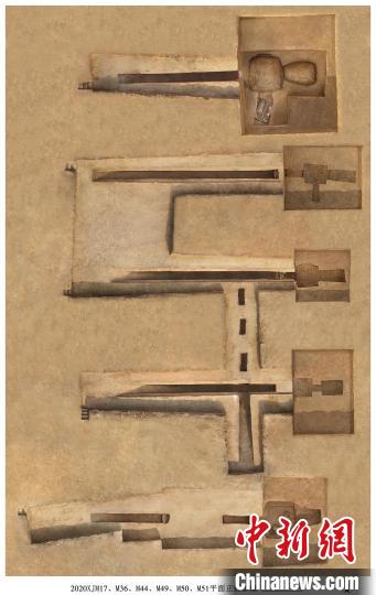 洪瀆原墓葬布里墓地西晉家族墓平面正射。　陜西省考古研究院供圖