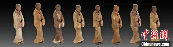 南陵出土的彩繪塑衣陶俑一組。　陜西省考古研究院供圖