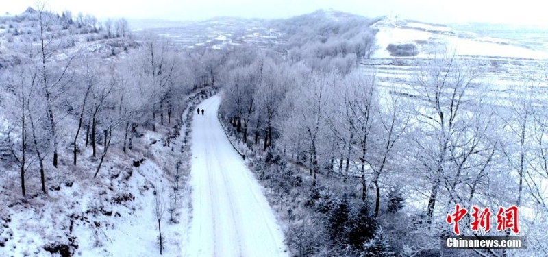 甘肅定西現霧凇美景 黃土塬似“瓊樓玉宇”