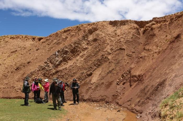 丁林院士帶領團隊在倫坡拉盆地進行野外考察?！≈锌圃呵嗖馗咴?供圖