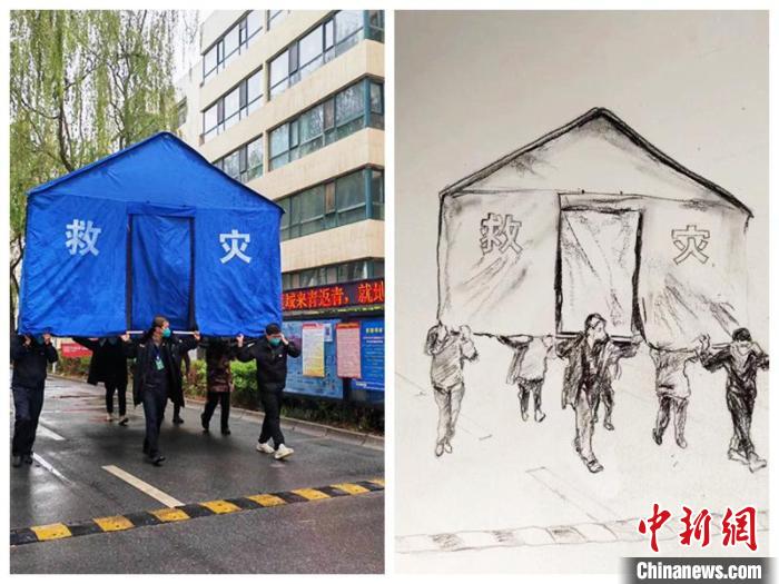 圖為工作人員移動一頂帳篷?！∏嗪Ｊ∽匀毁Y源廳 供圖