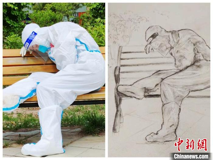 圖為一名“大白”坐在椅子上休息?！∏嗪Ｊ∽匀毁Y源廳 供圖