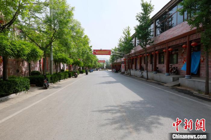 前南峪村干凈整潔、綠樹成蔭的街道，路兩側(cè)是村民住的二層樓房。　張鵬翔 攝