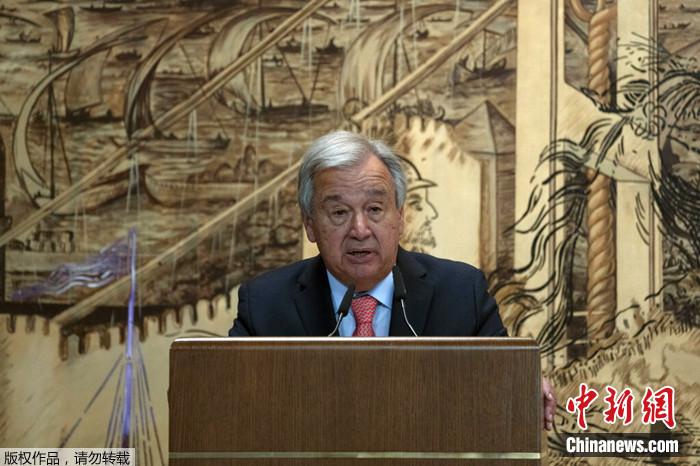 2022年7月22日，聯(lián)合國(guó)秘書(shū)長(zhǎng)古特雷斯在土耳其伊斯坦布爾簽署儀式上發(fā)表講話。
