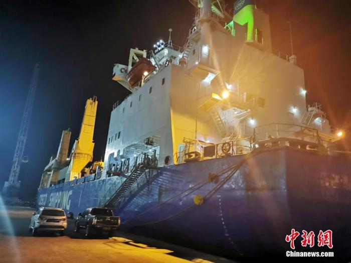 圖為運(yùn)輸船??吭谘偶舆_(dá)港碼頭。 <a target='_blank' href='/'>中新社</a>發(fā) 王鵬 攝