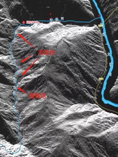 灣東河遙感解譯滑坡及堰塞湖。　范宣梅團(tuán)隊制圖 攝