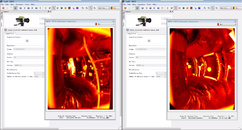 “人造太陽”1.2億攝氏度成功“燃燒”100秒時，內(nèi)部的紅外影像。（圖源：中科院合肥物質(zhì)科學(xué)研究院等離子體物理研究所）