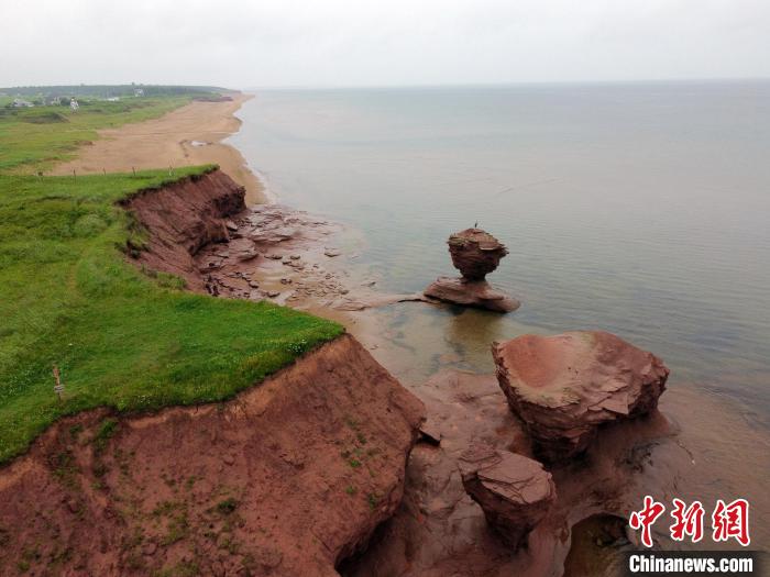 資料圖為2022年7月2日無人機拍攝的加拿大東部省份愛德華王子島標志性自然景觀“茶杯石”?！∮嗳鸲?攝