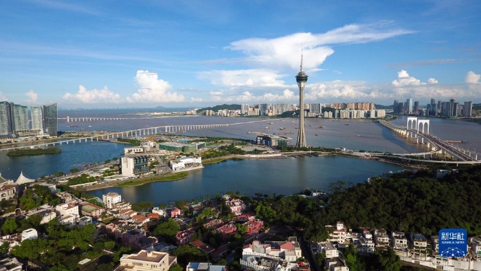 這是澳門西灣湖一帶景色（2019年7月1日攝，無人機(jī)照片）。新華社發(fā)（梁建華攝）