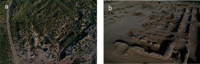 遺址航拍影像：a)Djarkutan神廟遺址；b)Sapalli遺址?！?陳冠翰 供圖