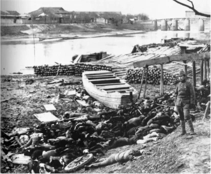 江邊的屠殺。圖源：央視新聞
