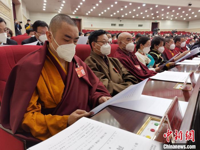 圖為政協(xié)委員參加青海省政協(xié)十三屆一次會議閉幕大會?！∑钤鲚?攝