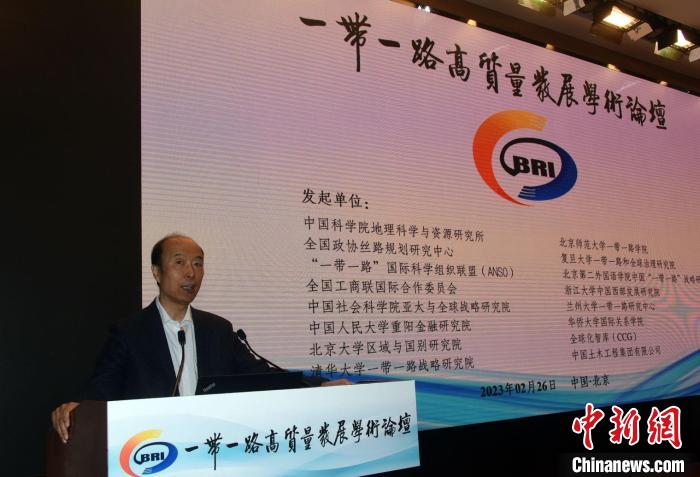 “一帶一路高質(zhì)量發(fā)展學術(shù)論壇”秘書長劉衛(wèi)東研究員主持論壇年會開幕式并作總結(jié)?！?lt;a target='_blank' href='/'>中新社</a>記者 孫自法 攝