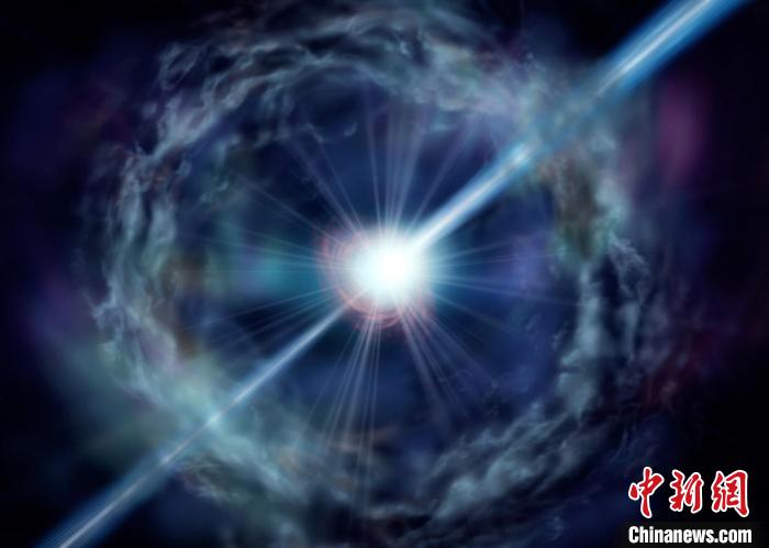 迄今發(fā)現(xiàn)的最亮伽馬射線暴(GRB 221009A)想象圖。　中科院高能所 供圖