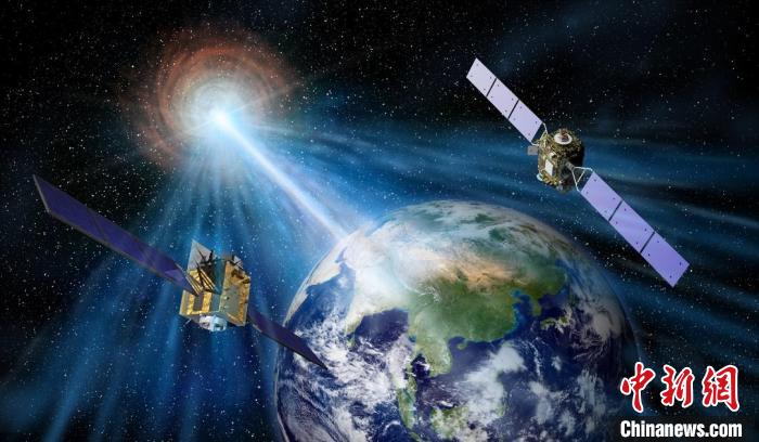 “慧眼”衛(wèi)星和“極目”空間望遠(yuǎn)鏡觀測(cè)迄今最亮伽馬暴示意圖?！≈锌圃焊吣芩?供圖