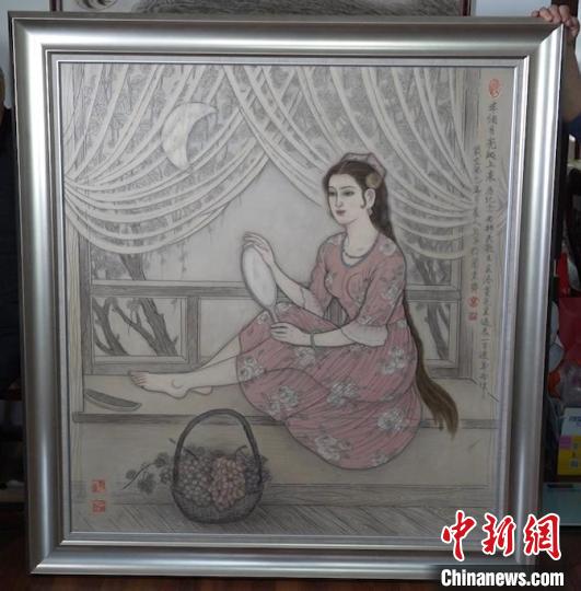 藺烈板刻線畫(huà)作品《半個(gè)月亮爬上來(lái)》?！∪诸?攝