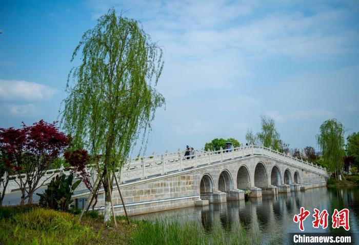 東安湖體育公園東安堤上的石拱橋?！⒅铱?攝