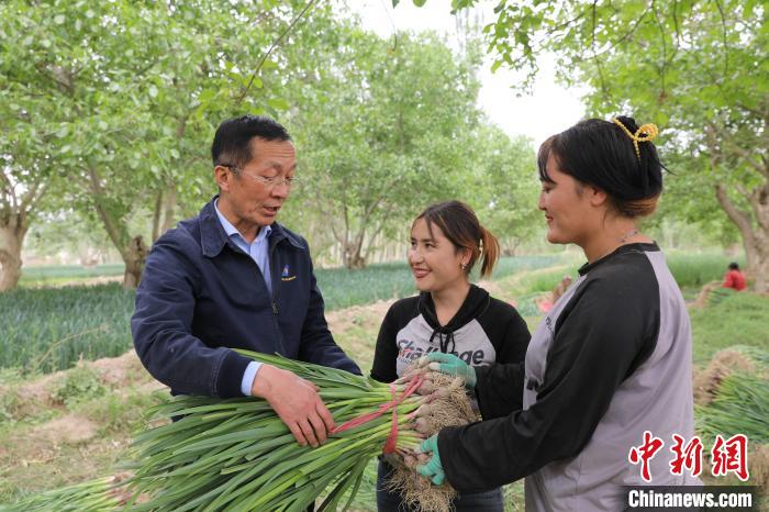 秦新民(左一)向蒜農(nóng)講解注意事項?！≮w飛 攝