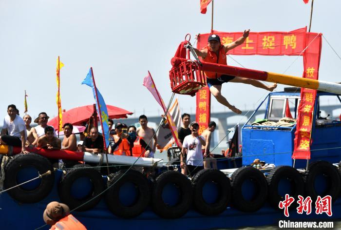 圖為海上捉鴨?！蚊?攝