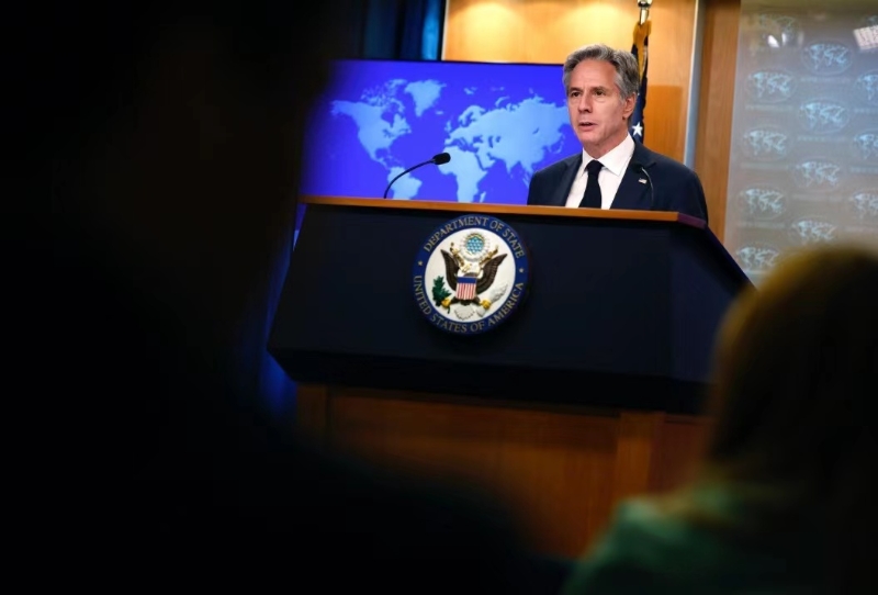 布林肯17日主持記者會，圖自CNN