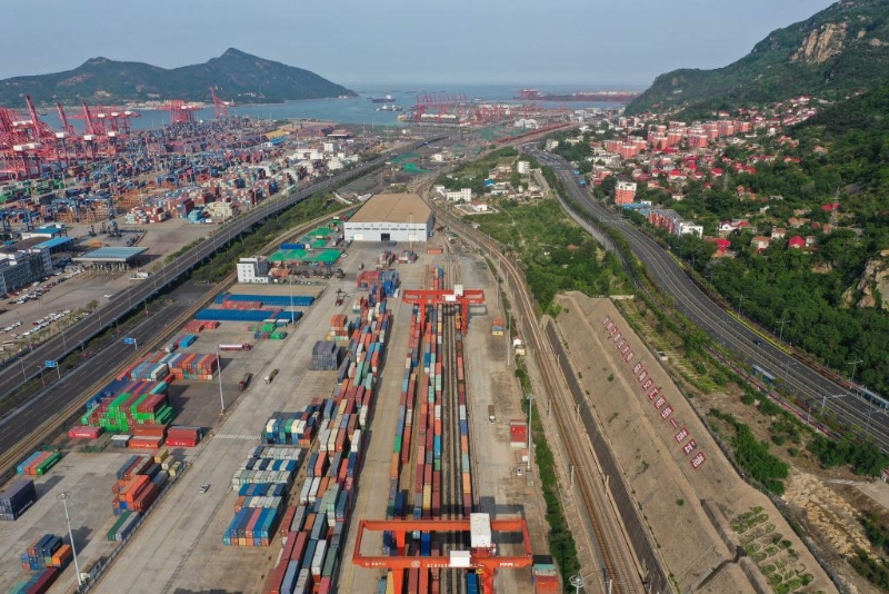 2023年5月9日拍攝的中哈（連云港）物流合作基地（無人機照片）。新華社記者 季春鵬 攝