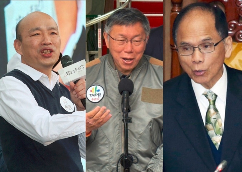 韓國瑜(左)、游錫堃(右)藍綠陣營爭立院龍頭，民眾黨主席柯文哲(中)的意向成為關鍵。（合成圖／示意圖／資料照）