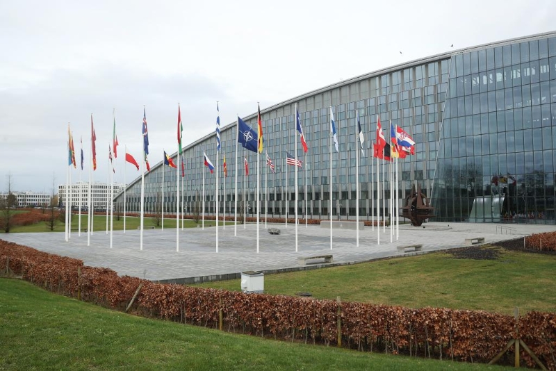 這是2月15日在比利時(shí)布魯塞爾拍攝的北約總部一角。（圖源：新華社）