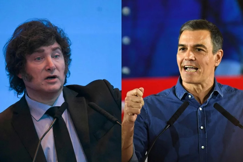 阿根廷總統(tǒng)米萊（左）、西班牙首相桑切斯（右）。（圖源：法新社）