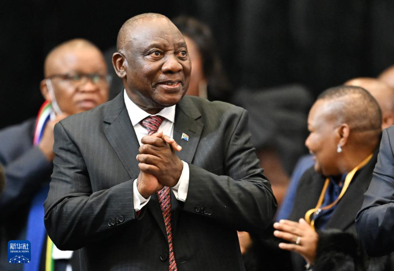 6月14日，在南非立法首都開普敦，拉馬福薩再次當選總統(tǒng)后致謝。（圖源：新華社）