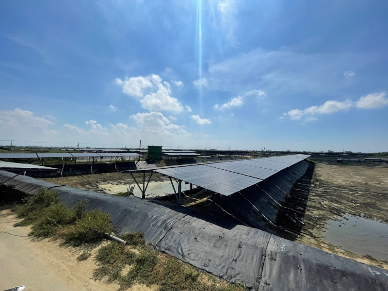 圖為魚塭漁電共生光電板盡量設(shè)于岸堤，減少遮蔽于池面積。（圖源：臺(tái)灣“中時(shí)新聞網(wǎng)”）