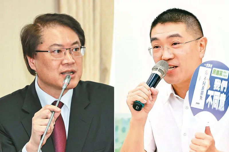 民進(jìn)黨前基隆市長林右昌（左）、國民黨基隆市長謝國梁（右）。（圖源：臺灣《聯(lián)合報》）