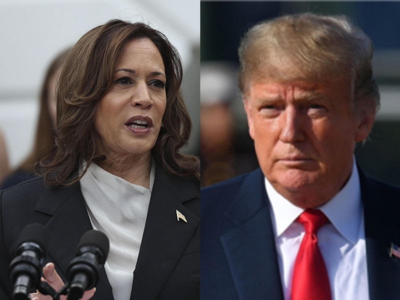 美國前總統(tǒng)、共和黨總統(tǒng)候選人特朗普（右）、美國副總統(tǒng)、民主黨總統(tǒng)候選人哈里斯（左）。（圖源：央視新聞）