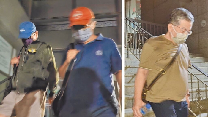 臺(tái)南地檢偵辦臺(tái)綠弊案聲押失敗，臺(tái)鹽綠能前董事長(zhǎng)陳啟昱（中）與前總經(jīng)理蘇坤煌（左），以及其他被告（右）步出臺(tái)南地院