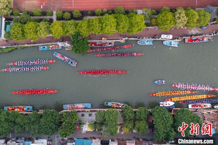 龍舟“上水”浙江瑞安百舸爭流迎端午