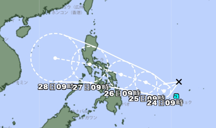 菲律賓東方海面有一個熱帶低壓生成，預(yù)估24小時內(nèi)增強(qiáng)為“博羅依”臺風(fēng)